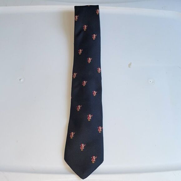 Kitschy Vtg 60s/70s dark navy blue tie with waving Santa print - Picture 3 of 5
